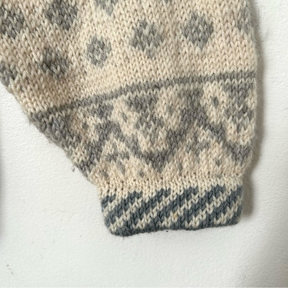 Vintage Norwegian Style Heavy Wool Knit Pullover Sweater Aprés-Ski Cream Grey M - Picture 6 of 12